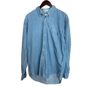 Vtg Warthog Britches Great Outdoors Denim Chambray Shirt Mens L Made Hong Kong